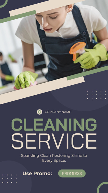 Promo of Cleaning Services with Cleaner in Gloves Instagram Story Πρότυπο σχεδίασης