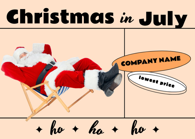 Santa Claus Resting on Sun in Chaise Lounge Postcard 5x7in tervezősablon
