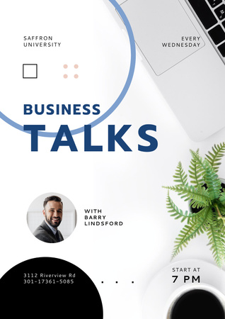 Designvorlage Business Talk Announcement with Confident Businessman für Poster