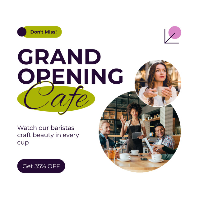 Designvorlage Vibrant Cafe Grand Opening With Discounts For Visitors für Instagram AD