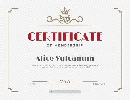 Leisure Center Membership confirmation in vintage frame Certificateデザインテンプレート