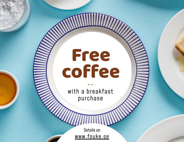 Get Free Coffee for Breakfast Flyer 8.5x11in Horizontal Design Template