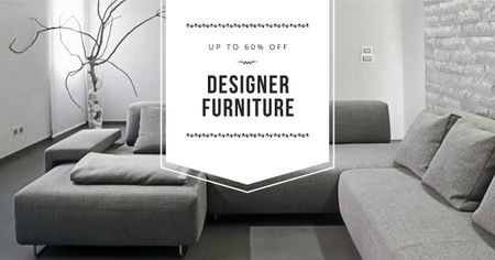 Ontwerpsjabloon van Facebook AD van meubilair verkoop met sofa in grijs