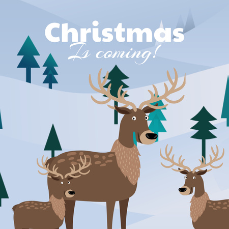 Christmas Is Coming Quote with Reindeers Instagram Design Template