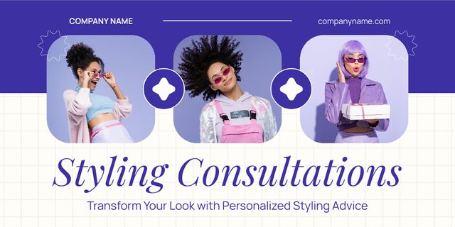 Collage of Multiracial Fancy Women for Styling Consultation Ad Twitter Design Template