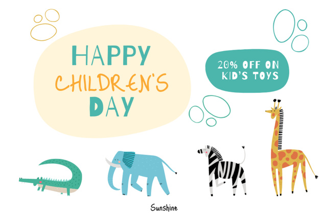 Children’s Day And Discount on Toys Postcard 4x6in Design Template