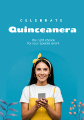 Announcement of Quinceañera with Girl on Blue