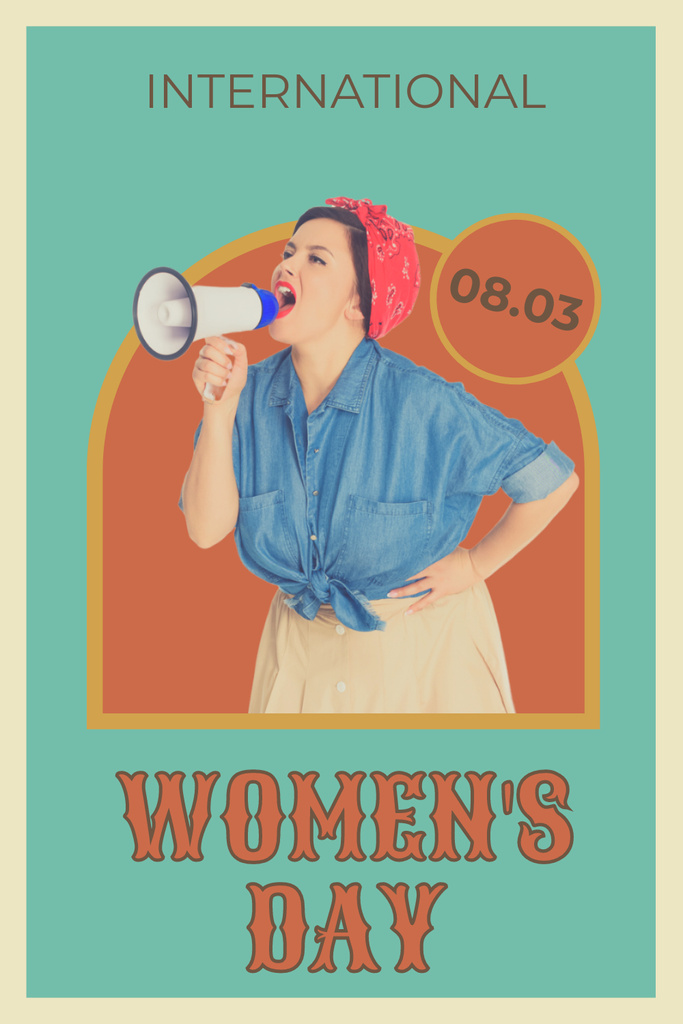 International Women's Day Greeting with Empowered Woman Pinterest tervezősablon