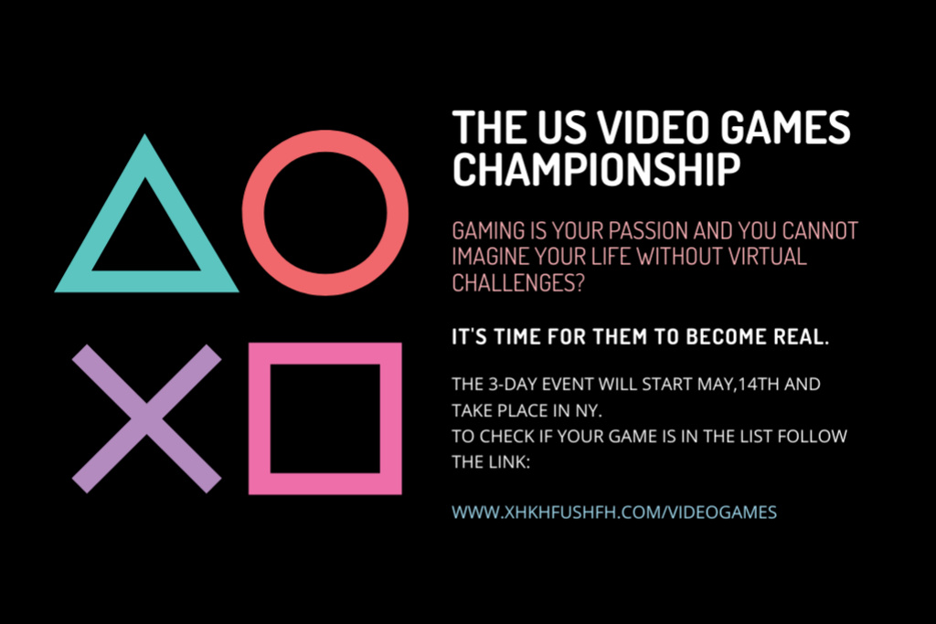Video Games Championship announcement Postcard 4x6in – шаблон для дизайна