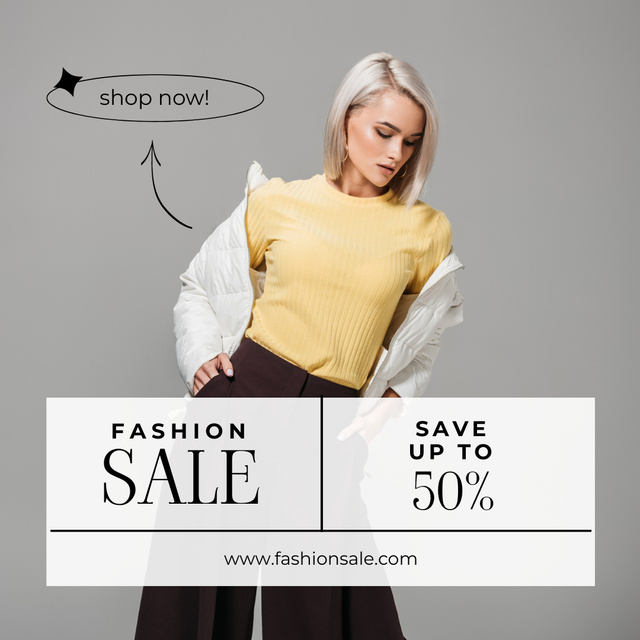 Fashion Collection Discount Offer with Blonde Woman Instagram Πρότυπο σχεδίασης