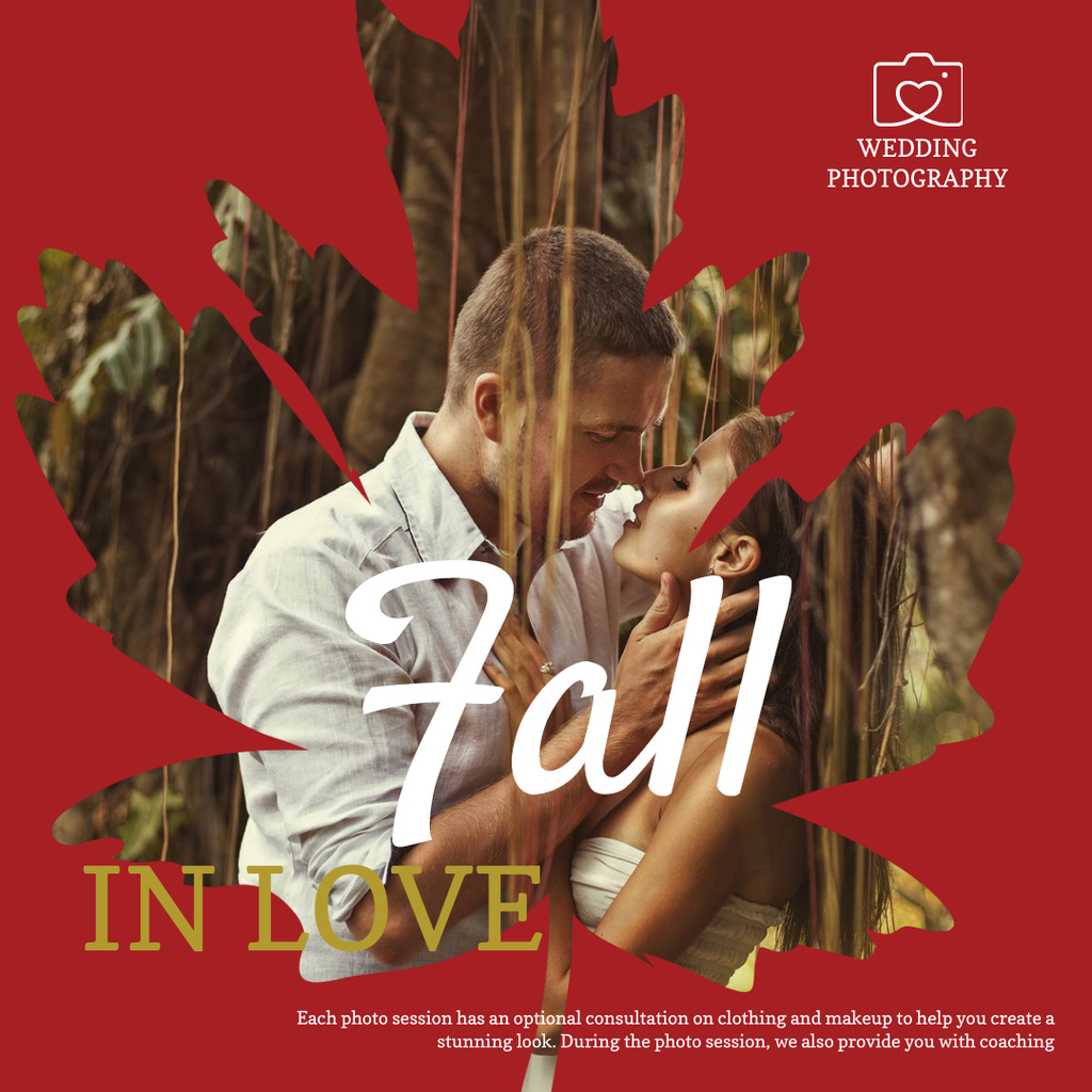 Loving couple at Wedding photo shoot in autumn Instagram AD – шаблон для дизайна