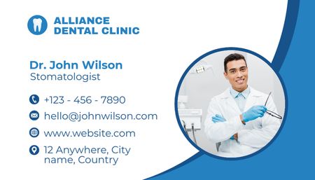Dental Clinic Ad with Illustration of Tooth Business Card US Design Template