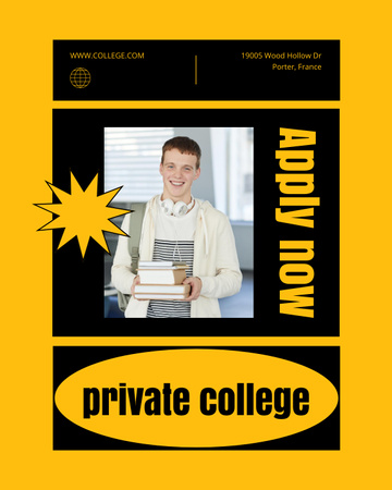 Private College Ad with Young Student with Books Poster 16x20in – шаблон для дизайна