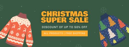 Karácsonyi kötöttáru Super Sale Green Facebook cover tervezősablon