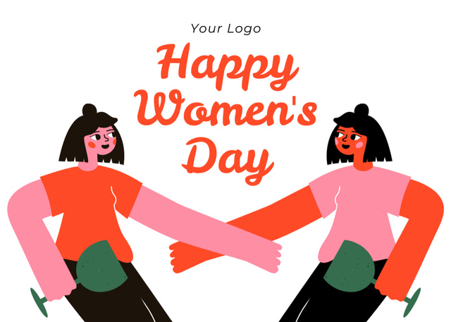 Women's Day Greeting with Women holding Hands Postcard 5x7in – шаблон для дизайну