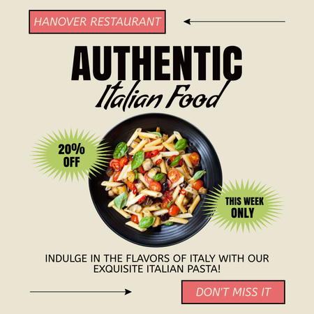 Offer Discounts on Authentic Italian Cuisine Instagramデザインテンプレート