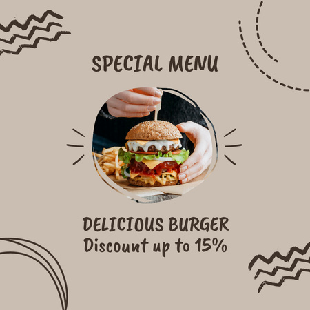 Fast Food Menu Offer with Burger Instagram Πρότυπο σχεδίασης