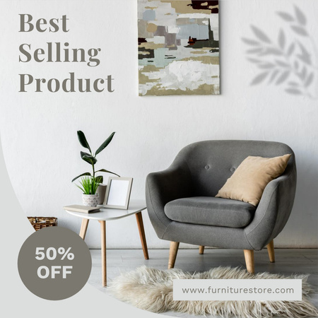 Modern Furniture Discount Offer with Stylish Armchair Instagram tervezősablon