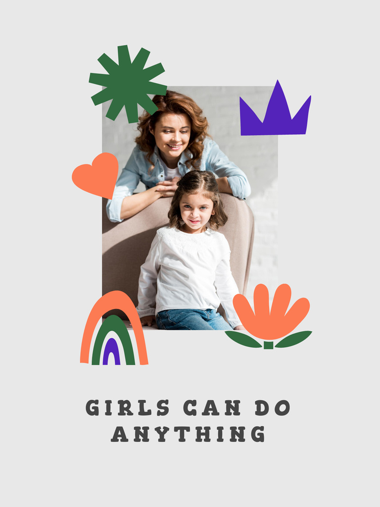 Girl Power Inspiration with Woman holding Happy Child Poster US Design Template