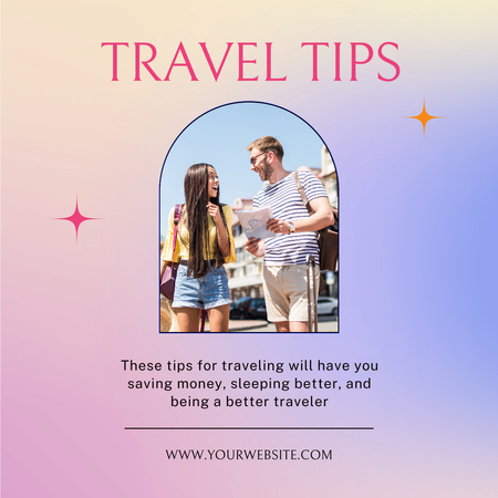 Travel Tips with Young Couple on Gradient Instagram Design Template