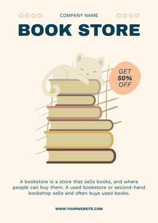 Реклама книжного магазина с предложением скидки Poster – шаблон для дизайна