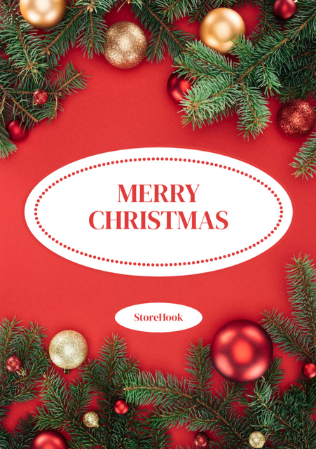 Modèle de visuel Christmas Wishes With Twigs And Baubles - Postcard A5 Vertical