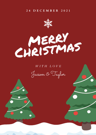 Christmas Greeting With Festive Trees Postcard 5x7in Vertical Tasarım Şablonu