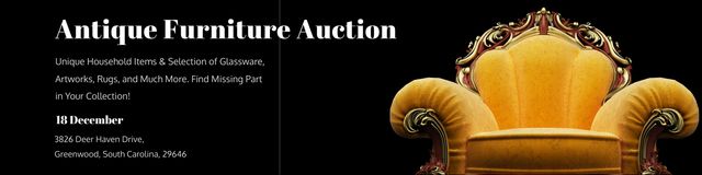 Antique Furniture Auction Ad with Vintage Armchair Twitterデザインテンプレート