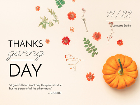 Thanksgiving Holiday Feast with Orange Pumpkin Poster 18x24in Horizontal Design Template