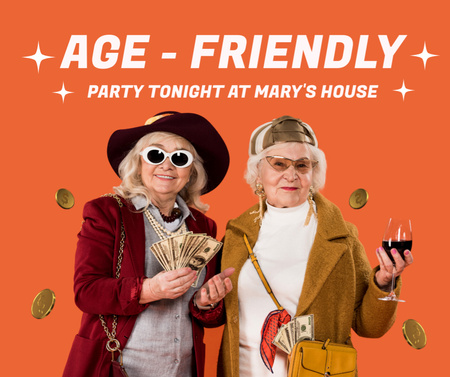 Oznámení Věk-přátelské Party dnes večer v domě Facebook Šablona návrhu