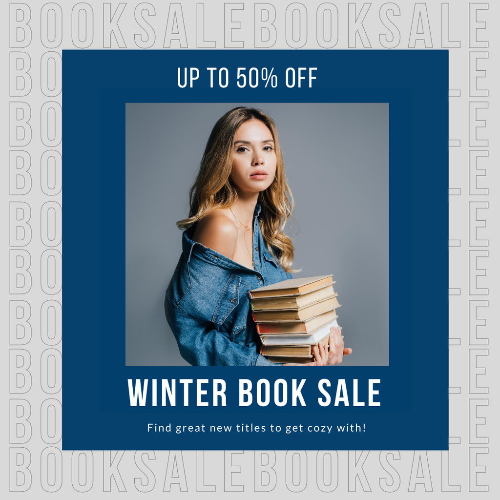 Szablon projektu Joyful Notification of Sale for Books In Blue Instagram
