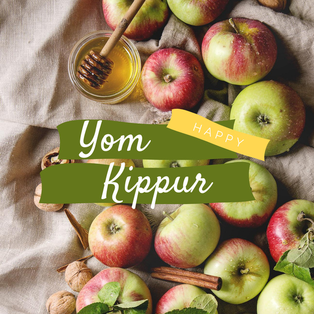 Yom Kippur Holiday Announcement with Fresh Apples Instagram Tasarım Şablonu