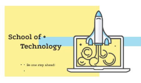Technology School with Rocket Launching from Laptop Business card Design Template