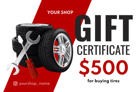 Sale Offer of Car Tires Gift Certificate Design Template