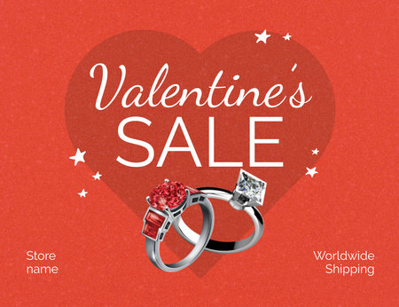 Sale of Rings In Honour of St. Valentine's Day Thank You Card 5.5x4in Horizontal Design Template