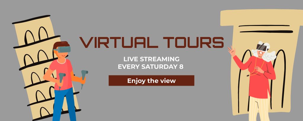 Museum Virtual Tours Ad with Ruins of Ancient City Twitch Profile Bannerデザインテンプレート