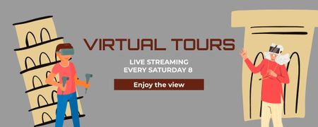 Template di design museo tour virtuali annuncio con rovine della città antica Twitch Profile Banner