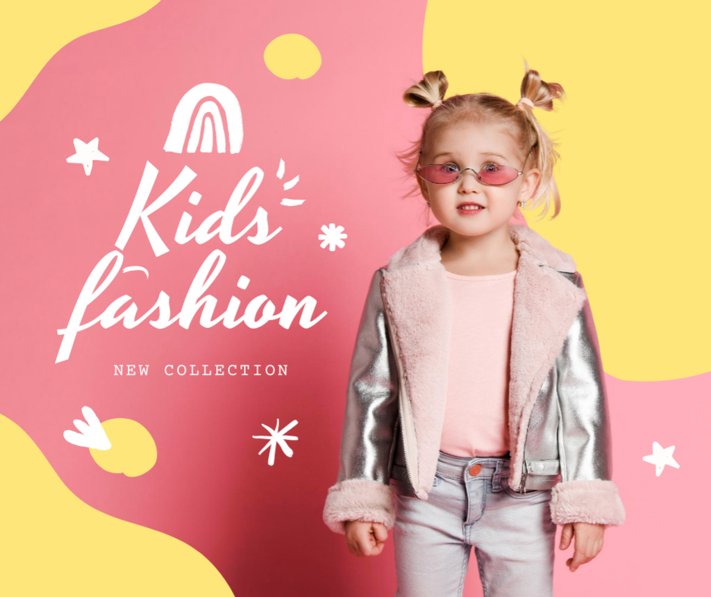 New Kid's Fashion Collection Offer with Stylish Little Girl Facebook tervezősablon