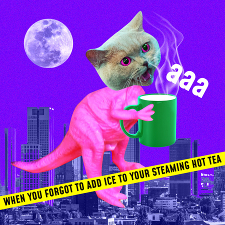 vicces illusztráció macskafejű dinoszaurusszal Instagram tervezősablon
