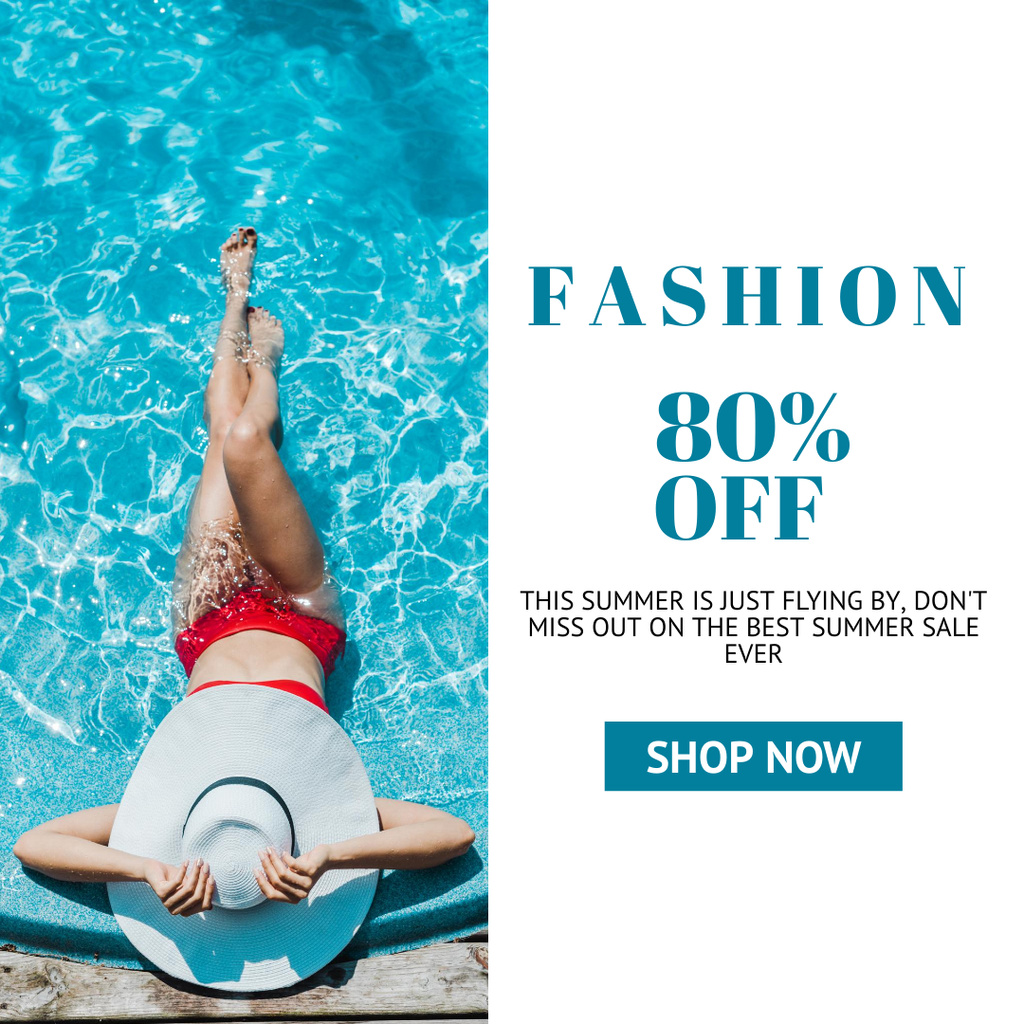 Young Woman in Big Hat Relaxing in Swimming Pool Instagram – шаблон для дизайну