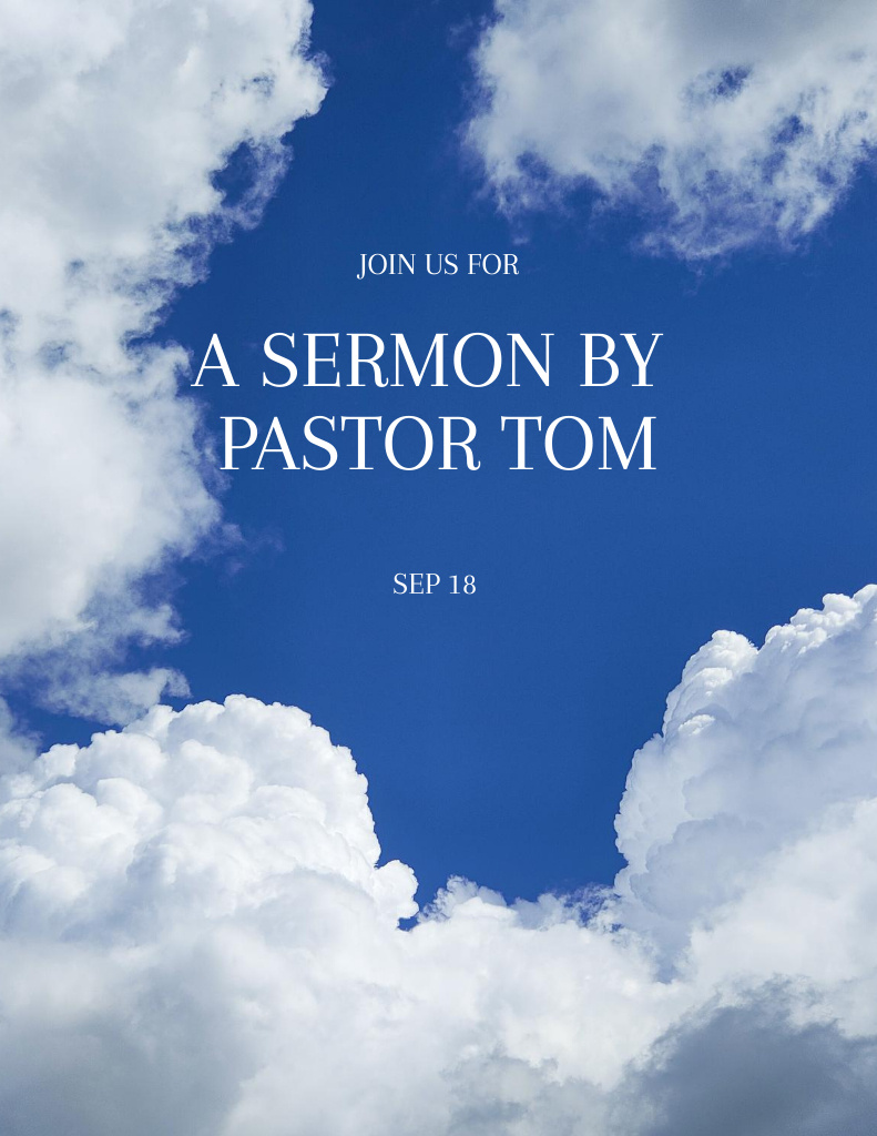 Church Sermon announcement on blue sky Flyer 8.5x11in Design Template