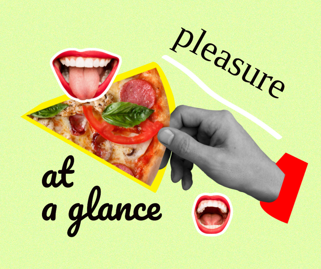 Funny Illustration of Pizza Slice and Laughing Mouthes Facebook tervezősablon