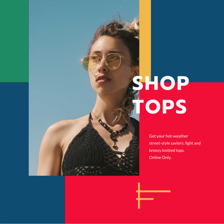 Fashion Tops sale ad with Girl in sunglasses Animated Post – шаблон для дизайна
