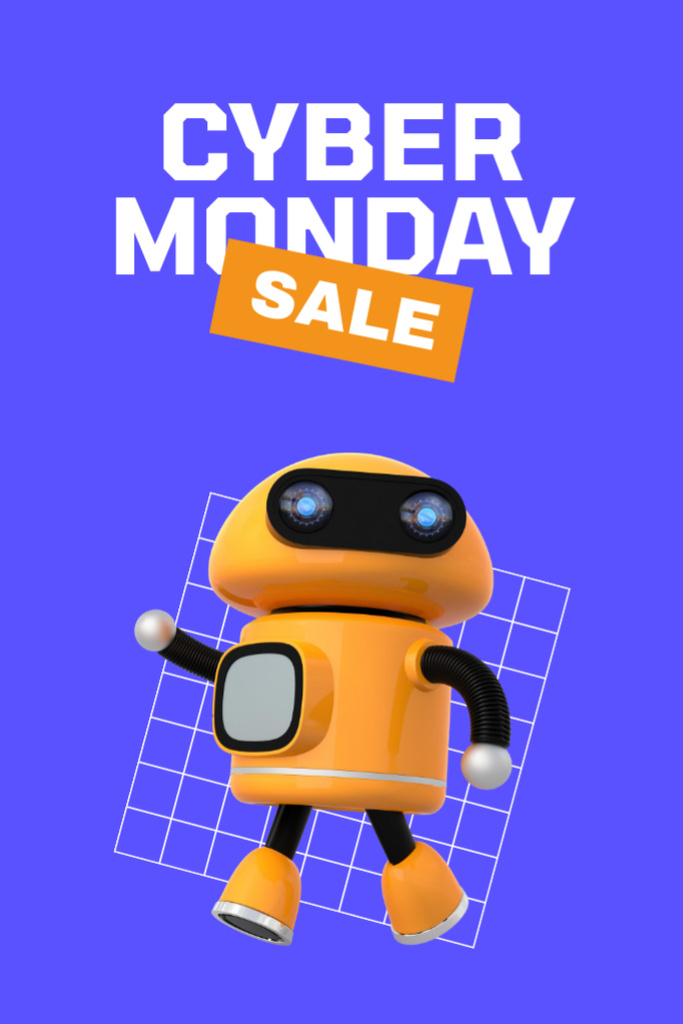 Home Robots Sale on Cyber Monday on Blue Postcard 4x6in Vertical Πρότυπο σχεδίασης