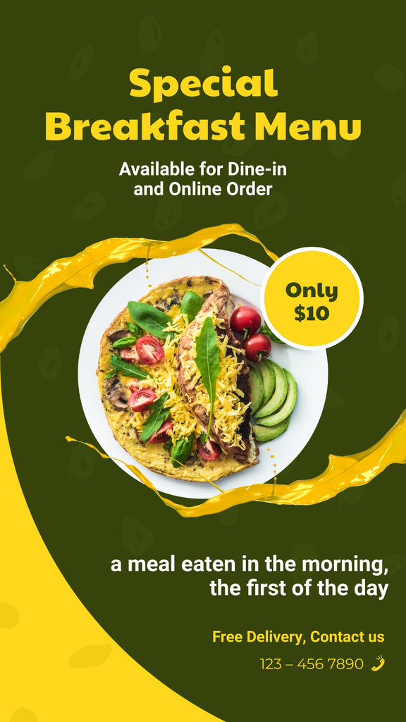Designvorlage Special Breakfast Menu on Green and Yellow für Instagram Story