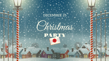 Christmas Party Announcement with Snowy Village FB event cover Modelo de Design