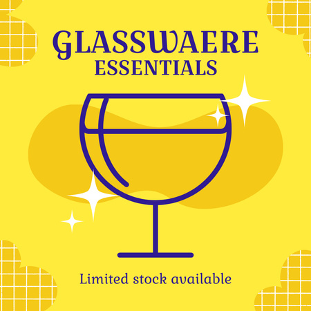 Oferta especial de produtos de vidro essenciais com taça de vinho em amarelo Instagram Modelo de Design