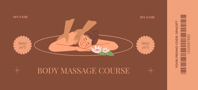 Body Massage Course Offer with Illustration Coupon 3.75x8.25in Šablona návrhu