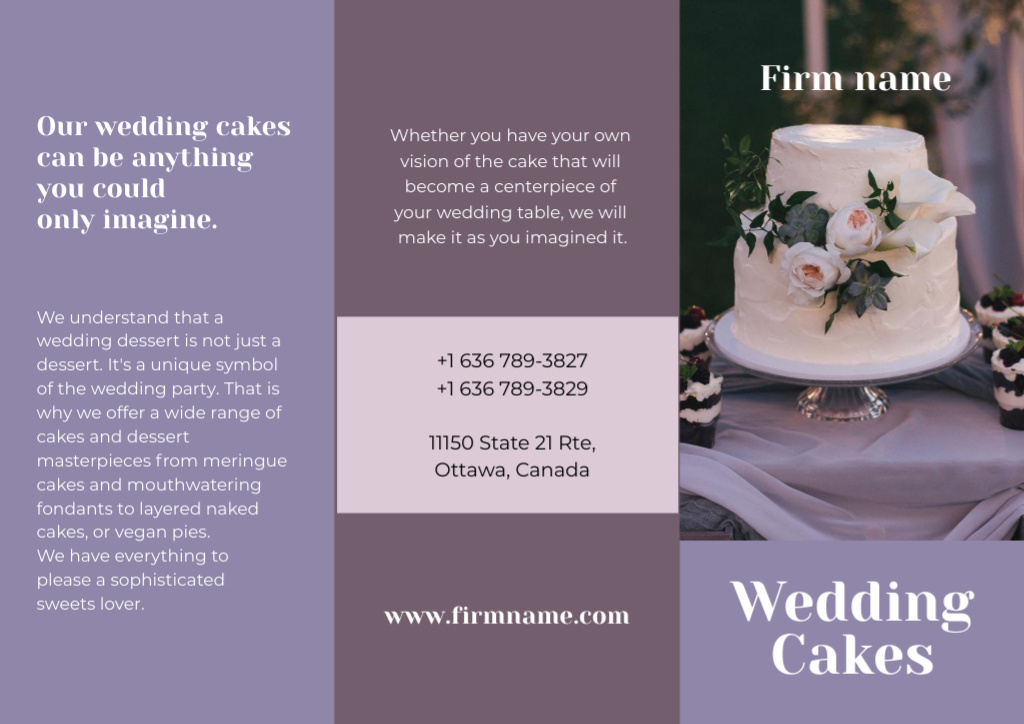 Wedding Cakes Offer in Purple Brochure Design Template