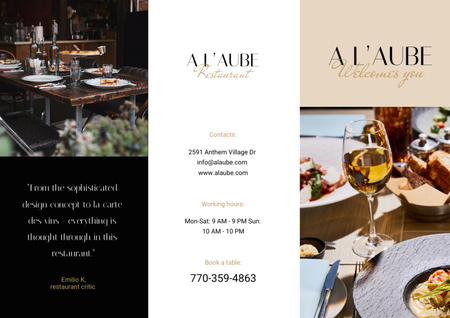 Ontwerpsjabloon van Brochure van Restaurantaanbieding met modern minimalistisch interieur